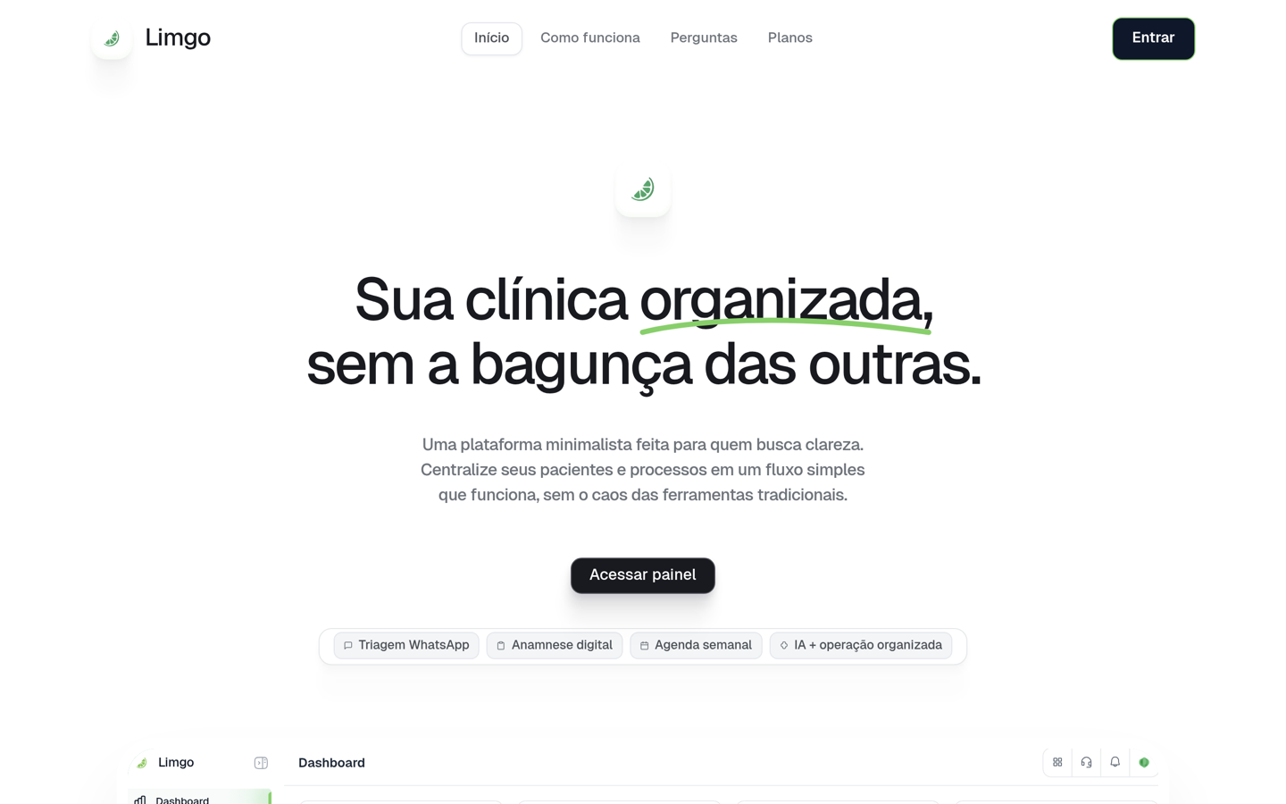 Limgo — plataforma minimalista para clínicas